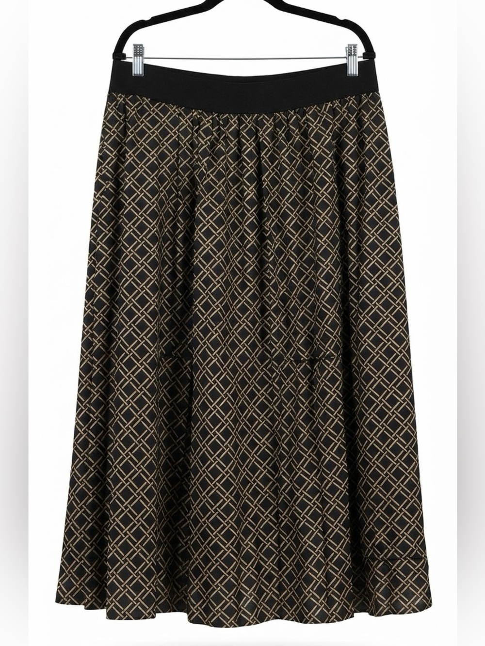 Lane Bryant Black and Gold Geometric Pleated Midi Skirt